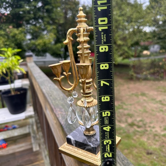 Vintage Art Deco Dilly MFG Co Brass on Marble Crystal Drops Six Arm Candelabra - Picture 7 of 9